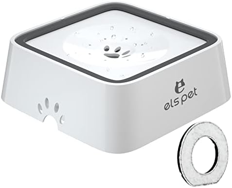 ELS PET White 2L Dog Water Bowl, No Spill Carbon Filter, for Dogs Cats by ELSPET