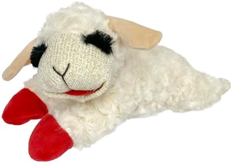 Multipet Lamb Chop Dog Plush Toy 10", Cream, 5 Squeakers by Multipet