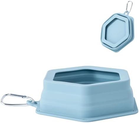 No Splash Dog Travel Bowls for Cars, Spill Proof Collapsible Dogs Water and Food Feeder Dispenser Integrated Molding Portable Cat Dish for Pet Vehicle Road Trips (Morandi Blue) by SLSON