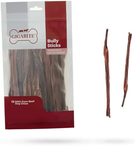 GigaBite Bully Sticks for Dogs All Natural Beef Pizzle Dog Chews, Odor & Rawhide Free Dog Treats, Long Lasting High Protein Chews Digestible Dental Dog Treat - Sticks (Slim 6"), Pack of 25 by BestPetSuppliesLLC