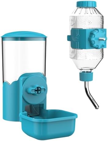 Automatic Pet Food Water Dispenser, Auto Gravity Pet Feeder Water Bottle Set for Cage, Feeding Station for Puppy Kitten Rabbit Guinea Pigs Chinchilla Ferret Hedgehog (Blue) by Kassiva