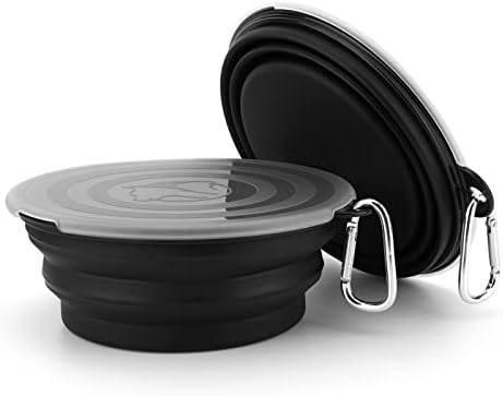 SLSON Dog Bowls Pet Collapsible Bowl with Cover Lids,2 Pack Dog Travel Bowls Portable Foldable Cat Water Dish Bowl for Pets Walking Parking Camping (Black and Black, Large) - Image 4