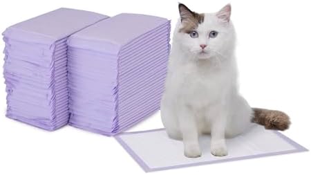 Amazon Basics Cat Pee Pads, Odor Control, Super Absorbent, Disposable, Universal Fit for Litter Box, Lemon Scent, White/Purple, 60 Count by AmazonBasics