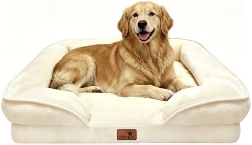 Spotted Play Orthopedic Dog Bed with Sides - Sofa Beds for Extra Large Dogs, Supportive Foam Pet Couch Bed with Washable Removable Cover, Waterproof Lining and Non-Slip Bottom, Ivory - XL by Spotted+Play