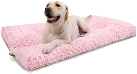 KSIIA Washable Dog Bed Medium Size Dog Crate Bed Plush Pet Mat 35"x23" Pink by KSIIAPetProducts