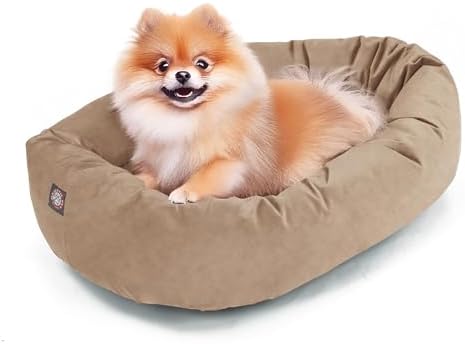 Majestic Pet Suede Shredded Memory Foam Mix Calming Dog Bed Washable - Cozy Soft Round Dog Bed with Spine for Head Support - Fluffy Donut Dog Bed, 24 Inch, Stone by MajesticPet