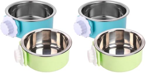 kathson Crate Dog Bowl, Removable Stainless Steel Hanging Pet Kennel Cage Bowl Food & Water Feeder Coop Cup for Puppy, Cat, Rabbit, Guinea Pigs Ferret Bird (2 PCS, Size: M, Blue and Green) (Pack of 2) by kathson
