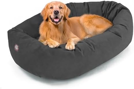 Majestic Pet 40 Inch Suede Calming Dog Bed Washable – Cozy Soft Round Dog Bed with Spine Support for Dogs to Rest Their Head - Fluffy Donut Dog Bed 40x29x9 (Inch) - Round Pet Bed Large – Gray (2025) by MajesticPet