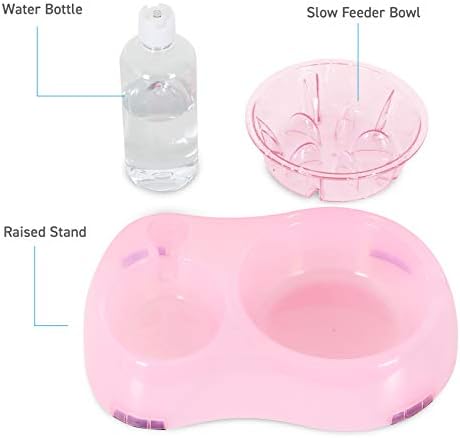 Slow Feeder Bowl, Elevated, Double Transparent for Cats, Small Dogs, Pet Automatic Water Feeder with Water Bottle - Image 2