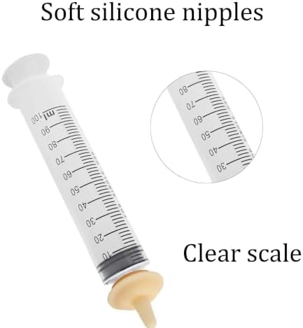 Pet Feeding Syringe with Soft Silicone Nipples, Newborn Nursing Feeder for Kittens, Puppies, Rabbits, Small Animals(60ml+100ml+2 Nipples) - Image 3