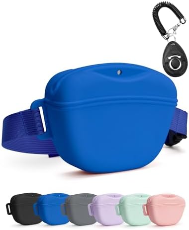 heouvo 1.67 Cup Dog Treat Pouch with Training Clicker (Blue) by Heouvo