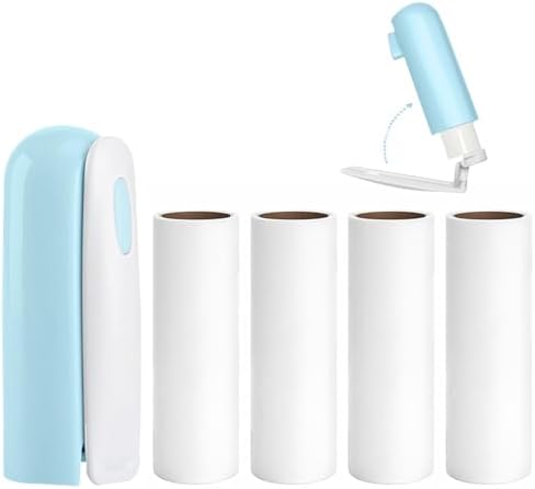 Mini Travel Lint Roller with 150 Sticky Sheets, Foldable Portable Lint Roller for Clothes, Travel, Compact Small Pet Hair Remover for Purse Car Bag Essentials (Blue) by Nueknp