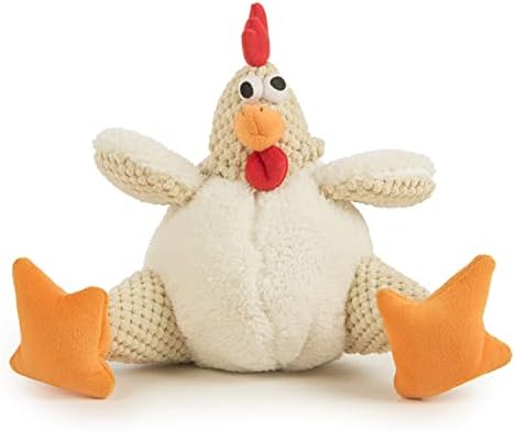 goDog Checkers Fat Rooster Squeaky Plush Dog Toy, Chew Guard Technology - White, Large by goDog