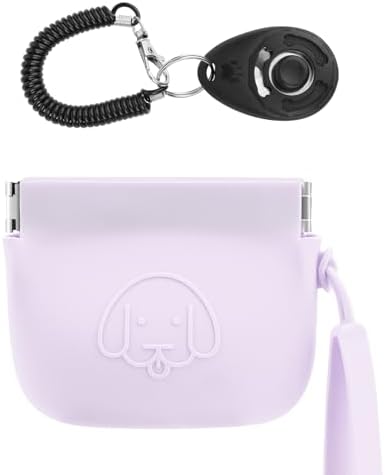 WALLFID Silicone Dog Treat Pouch, Auto Closure, with Pet Training Clicker, Walking Bag for Dog and Cat, Pocket Size, Easy to Clean, Odorless, Travel Walking Bag (Light Purple) by WALLFID