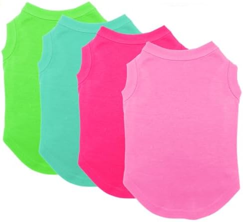 Chol&Vivi Dog Shirt, 4pcs Blank Cotton Shirts Fit for Extra Small to Extra Large Size Dogs, Sleeveless Apparel Soft and Lightweight, Tank Top for All Breeds, Light Blue/Green/Pink/Rose Red, X-Large by CholVivi