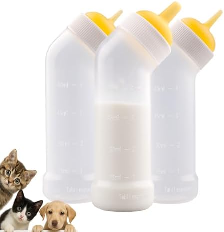 Pet Nursing Bottle for Newborn Animals,Kitten Bottle Feeding Kit Silicone Nipple for Kittens Puppys Rabbits Squirrel (Yellow, Small+Medium+Large) by JiaxixofPetSupplies