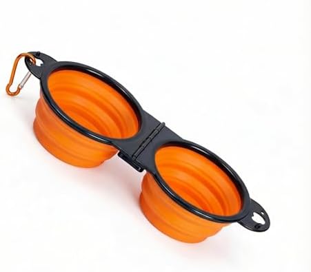 Double Collapsible Dog Bowls for Travel, Food & Water with Clip, Orange - Image 4