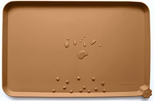 Hoki Found Large Silicone Pet Food Mats Tray - Non Slip Pet Dog Cat Bowl Placemats - Dog Cat Feeding Mat - Waterproof - Butterscotch by Hoki+Found