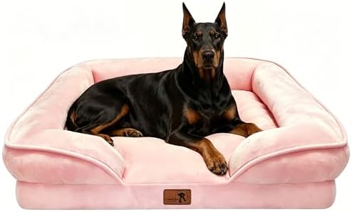 Spotted Play Orthopedic Dog Bed with Sides - Sofa Beds for Extra Large Dogs, Supportive Foam Pet Couch Bed with Washable Removable Cover, Waterproof Lining and Non-Slip Bottom, Pink - XL-Plus by Spotted+Play