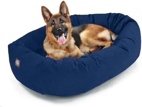 Majestic Pet 52 Inch Suede Calming Dog Bed Washable – Cozy Soft Round Dog Bed w/Spine Support for Dogs to Rest Head - Fluffy Donut Dog Bed 52x35x11 (Inch) - Round Pet Bed X- Large – Navy (2025) by MajesticPet