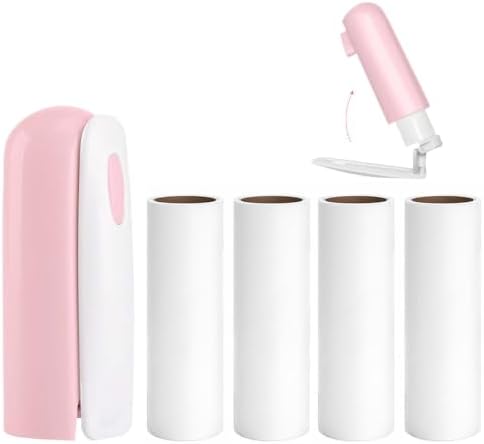 Mini Travel Lint Roller with 150 Sticky Sheets, Compact Portable Pet Hair Remover with Cover for Clothes, Travel, Small Foldable Lint Roller for Purse Car Bag Essentials (Pink) by Nueknp
