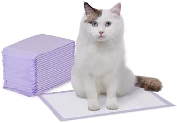 Amazon Basics Cat Pee Pads, Super Absorbent, Odor Control, Universal Fit for Litter Box, Disposable, Multi-Cat, Unscented, Purple and White, 20 Count by AmazonBasics