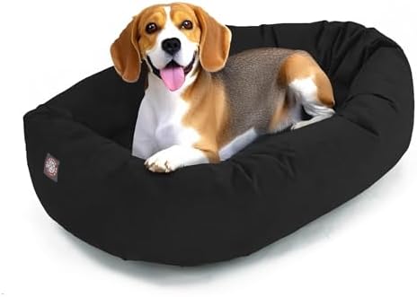Majestic Pet 32 Inch Suede Calming Dog Bed Washable – Cozy Soft Round Dog Bed with Spine Support for Dogs to Rest their Head - Fluffy Donut Dog Bed 32x23x7 (Inch) - Round Pet Bed Medium – Black (2025) by MajesticPet