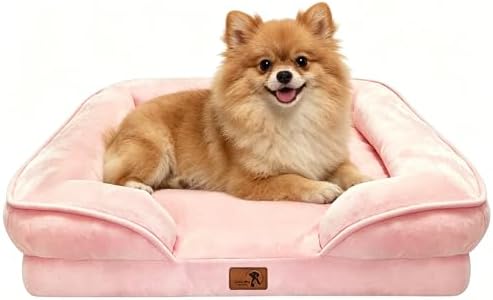 Spotted Play Orthopedic Dog Bed with Sides - Sofa Beds for Small Dogs, Supportive Foam Pet Couch Bed with Washable Removable Cover, Waterproof Lining and Non-Slip Bottom, Pink - S by Spotted+Play