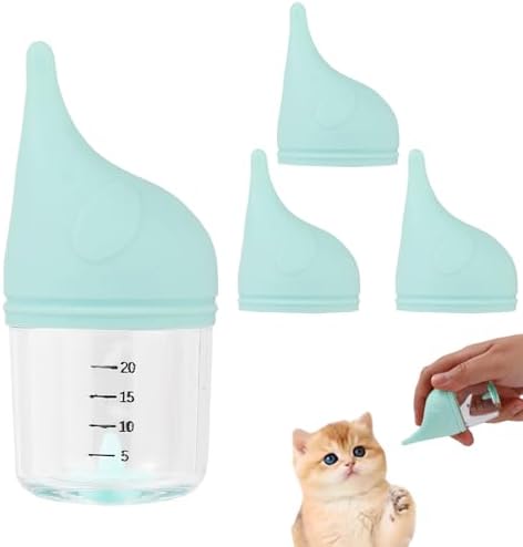 Kitten Bottle Feeding Kit for Nursing, Milk Bottles for Feeding Newborn Puppies,Anti-chocking Design with 3pcs Replaceable Nipples, Cute Elephant Shape for Nursing Small Animals Pets (Blue, 20ML) by LogFaadCoi