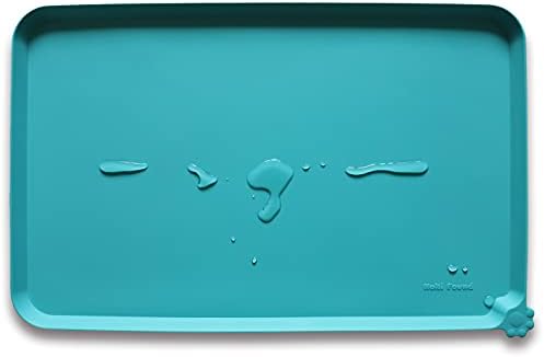 Hoki Found Silicone Non Slip Pet Feeding Mats - Dog Cat Bowl Placemats - Waterproof Food Mats for Floors - Teal by Hoki+Found