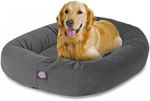 Majestic Pet Suede Calming Dog Bed, 40 Inch Large, Round, Washable, Gray by MajesticPet