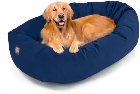 Majestic Pet 40 Inch Suede Calming Dog Bed Washable – Cozy Soft Round Dog Bed with Spine Support for Dogs to Rest Their Head - Fluffy Donut Dog Bed 40x29x9 (Inch) - Round Pet Bed Large – Navy (2025) by MajesticPet