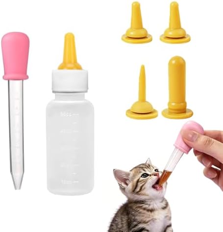 Pet Feeding Kit for Newborn Cats & Dogs | 50ml Milk Bottle + Dropper + 4 Replaceable Nipples | Kitten & Puppy Nursing Tools (50ml Milk Bottle Set(6 Piece)) by LogFaadCoi