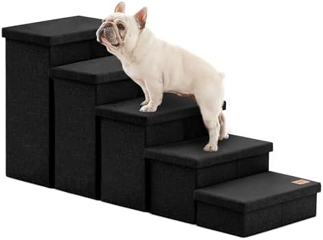 Love's cabin Dog Stairs for High Bed, Foldable Pet Stairs for Small Medium or Large Dogs Puppy with Storage for Bed or Couch, Cat Dog Steps Ramp with Zip up to 200 lbs, Black, 5 Steps by Lovescabin