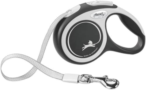 FLEXI New Comfort Tape Retractable Dog Leash for Medium Dogs Upto 55 lbs. – 16 ft., Grey/Black Tangle Free Pet Walking Leash with One-Handed Brake, Pause, Lock German Quality Product. (Pack of 12) by Flexi