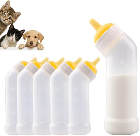 Pet Nursing Bottle for Newborn Animals,Kitten Bottle Feeding Kit Silicone Nipple for Kittens Puppys Rabbits Squirrel (Yellow, Large) by JiaxixofPetSupplies