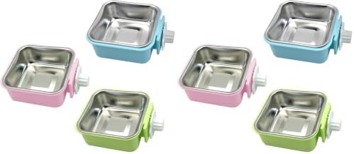 kathson Crate Dog Bowl, Removable Stainless Steel Hanging Pet Kennel Cage Bowl Food & Water Feeder Coop Cup for Puppy, Cat, Rabbit, Guinea Pigs 3pcs Small Square(Blue, Green, and Pink) (Pack of 2) by kathson