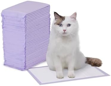 Amazon Basics Cat Pee Pads, Super Absorbent, Odor Control, Universal Fit for Litter Box, Disposable, Multi Cat, Unscented, Purple, 40 Count by AmazonBasics