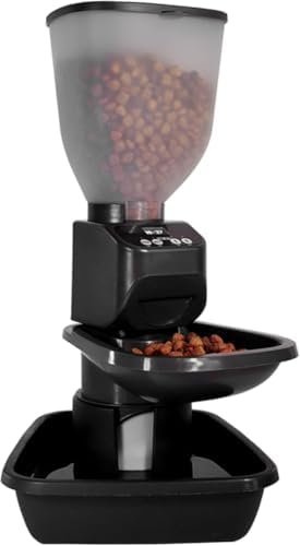 Feeding Friend® Automatic Dog & Cat Food Feeder with Water Dispenser, Smart Portion Control, OLED Display, Anti-Jam Design, Battery Operated, Medium Pets 15–30 lbs, Black by FeedingFriend