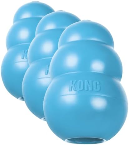 KONG - Puppy Toy - Natural Teething Rubber - Fun to Chew, Chase and Fetch (Colors May Vary) (Pack of 3) by KONG
