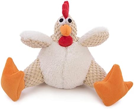goDog Checkers Fat Rooster Squeaky Plush Dog Toy, Chew Guard Technology - White, Small by goDog