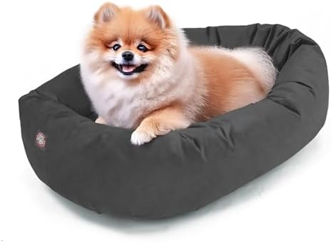 Majestic Pet Suede Shredded Memory Foam Mix Calming Dog Bed Washable - Cozy Soft Round Dog Bed with Spine for Head Support - Fluffy Donut Dog Bed, 24 Inch, Gray by MajesticPet