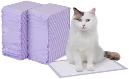 Amazon Basics Cat Pee Pads, Odor Control, Super Absorbent, Disposable, Universal Fit for Litter Box, Fresh Scent, Multi Cat, White/Purple, 80 Count by AmazonBasics