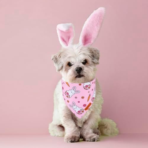 ADOGGYGO Easter Dog Bandana, Pink Bunny Scarf, Premium Durable Fabric, Adjustable Fit Female Pet Easter Bandanas for Small Dogs (Small) - Image 2