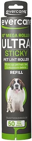 Evercare 10-Inch Mega All-Purpose Pet Hair Lint Roller Refill, 50 Sheets – Sticky Roller for Pet Hair, Cat & Dog Hair Remover, Lint Remover, Pet Hair Remover for Furniture, Clothing & Cars by Evercare