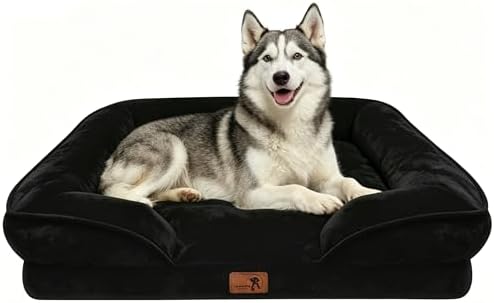 Spotted Play Orthopedic Dog Bed with Sides - Sofa Beds for Large Dogs, Supportive Foam Pet Couch Bed with Washable Removable Cover, Waterproof Lining and Non-Slip Bottom, Black - L-Plus by Spotted+Play