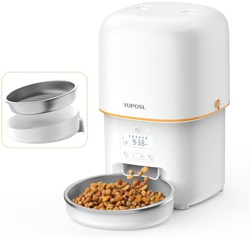 Automatic Cat Feeder, 3L Cat Food Dispenser with Anti-Jam Design, Over 180-day Battery Life, 1-6 Meals Per Day with Stainless Steel Cat Bowl, Keep Dry Food Fresh, Timed Pet Feeder Also for Small Dog by Yuposl