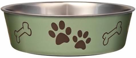 Loving Pets Bella Dog Bowls- Stainless Steel Dog & Cat Bowls - Spill Proof Dog Food Bowl, Cat Bowl, Puppy Essentials & Pet Supplies Great for Home & Travel (Medium 20-35 lbs, Artichoke) by Loving+Pets