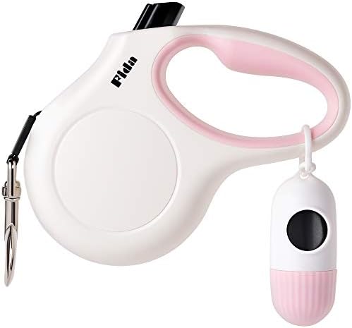 Fida Retractable Dog Leash with Dispenser and Poop Bags, 10ft, White & Pink by Fida