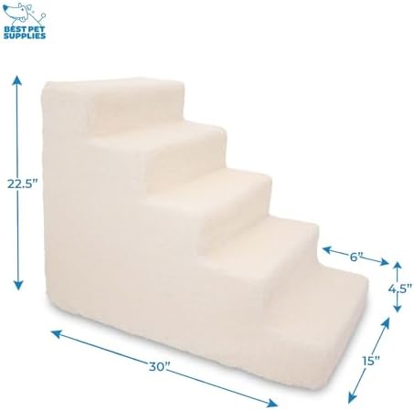 Best Pet Supplies Dog Stairs & Steps - Foam Steps for Small Dogs & Cats, Non-Slip Indoor Balanced Pet Step Support, Dog Ramp, No Assembly, Lambswool, 5-Step (22.5-inch Height) - Image 2